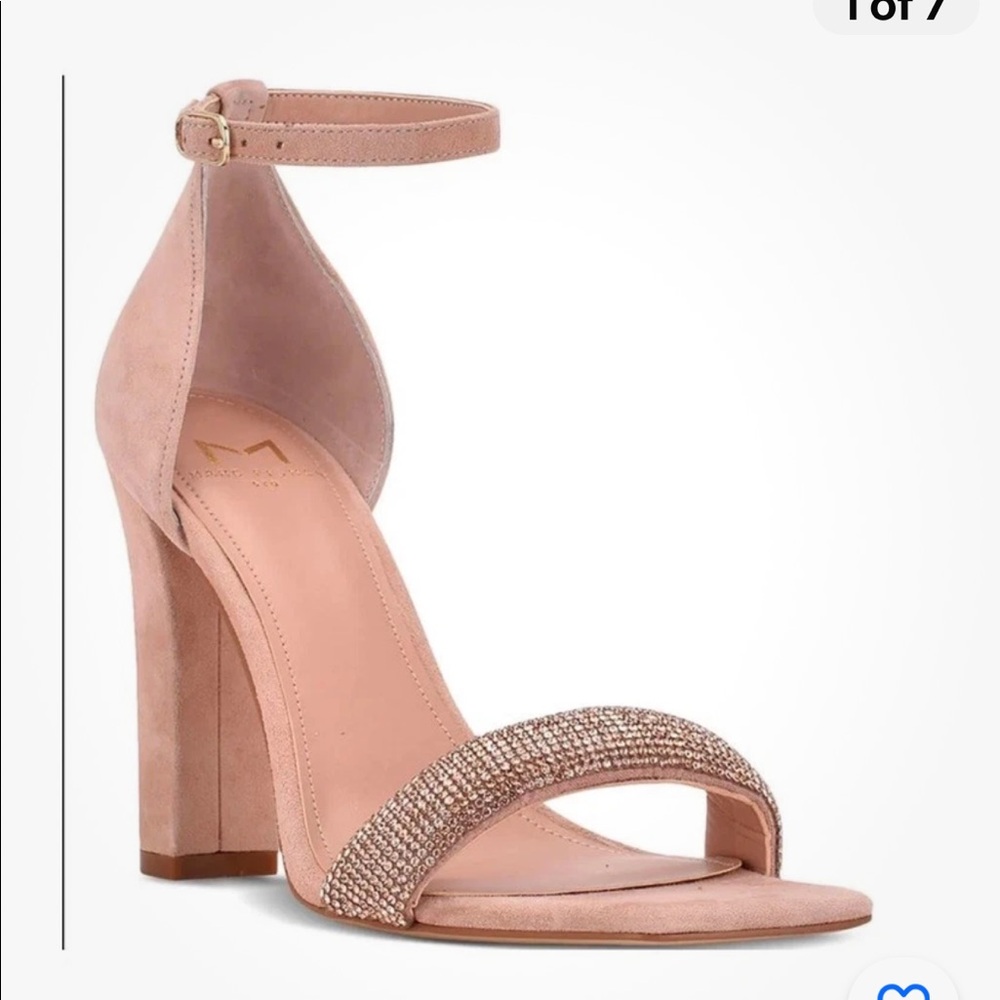 Marc Fischer Angelo Pink Natural Suede Ankle Strap Rhinestone Heels Size 7